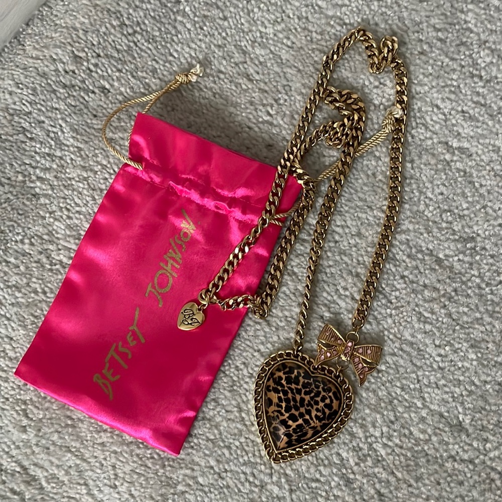 Betsey Johnson leopard heart chunky gold chain necklace O/S